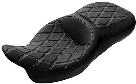 C.C. RIDER Driver Leather Passenger Seat - Fat Diamond 2-Up One-Piece Fit for Harley Touring Road King Street Glide Road Glide Electra Glide 2009-2023