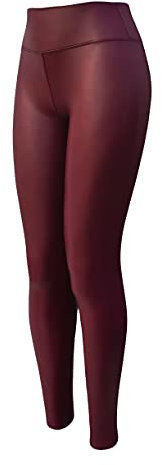 Sockenhimmel Leggings Lederoptik Damen Lack Hose Mikrofleece gefütterte Damenhose angenehme Kunstlederhose (S-M, Bordo)