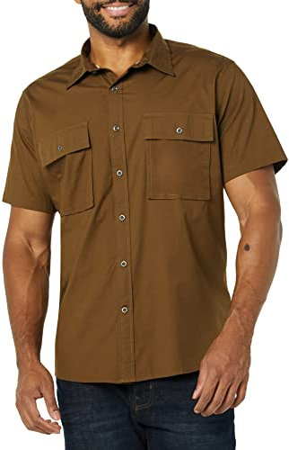 Amazon Essentials Men's Standard-fit Short-Sleeved Two-Pocket Utility Shirt, Dark Olive, XS