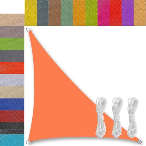 Ufamiluk sonnensegel dreieckig wasserdicht 5x5x7m sonnensegel Balkon Regenschutz 95% UV Schutz Windschutz Überdachung Plane für Garten Terrasse Outdoor Camping Patio Schwimmbad Orange