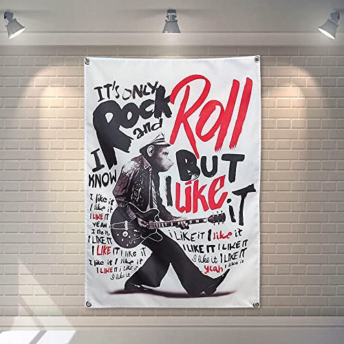 Rock and Roll Banner, Wandbehang, Flagge, Punk, schweres Metall, Musik-Poster, Wandkunst, Wandteppich, Leinwand, Malerei, Schlafzimmer, Schlafsaal, Wanddekoration, 96 x 144 cm