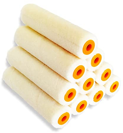 Quercos. Pack 10 Recambio Rodillo Pintura Pequeño Velour Import 10cm - Funda de Rodillos Terciopelo Felpa Lana 5mm - Juego de Rodillos Pata de Conejo para Todo Tipo de Pinturas y Barnices.