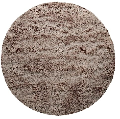 Paco Home Hochflor Teppich Rund Wohnzimmer Schlafzimmer rutschfest Shaggy Modern Flauschig Einfarbig Langflor Kunstfell, Grösse:200 cm Rund, Farbe:Taupe