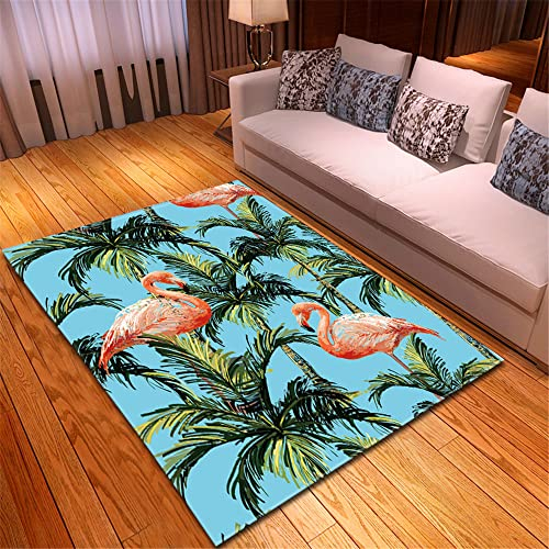 Chickwin Teppich Wohnzimmer Outdoor, Weiche Antirutschunterlage Kurzflor Moderne Flamingo Teppiche für Schlafzimmer Kinderzimmer Küche Terrasse Schlafzimmer-3D Muster (150x100cm,Hawaii)