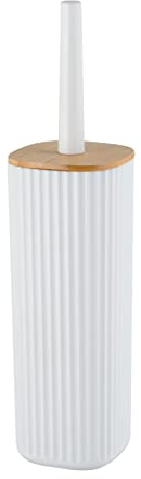 WENKO WC-Garnitur Rotello, geschlossener WC-Bürstenhalter aus hochwertigem Kunststoff mit Bambus-Deckel und Rillenstruktur, Ø 10 x 36 cm, inklusive WC-Bürste, Bürstenkopf auswechselbar, Weiß/Natur