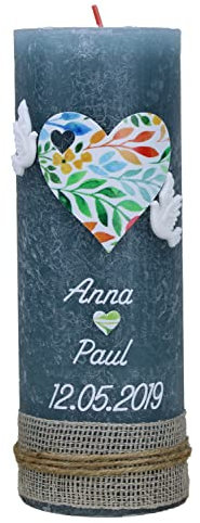 Cerziies® Hochzeitskerze Rustik Anna und Paul mit Name und Datum, individuell und handverziert 1555
