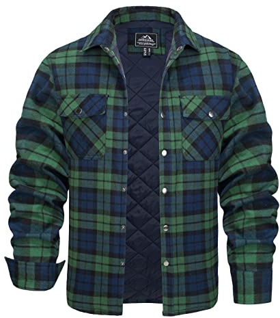 KEFITEVD Holzfällerhemd Herren Casual Shirt Baumwolle Karojacke Frühling Flanell Hemd Freizeit Karohemd Atmungsaktiv Arbeitsjacke Warme Kariert Thermohemden mit Kragen Flanelljacke Grün 2XL