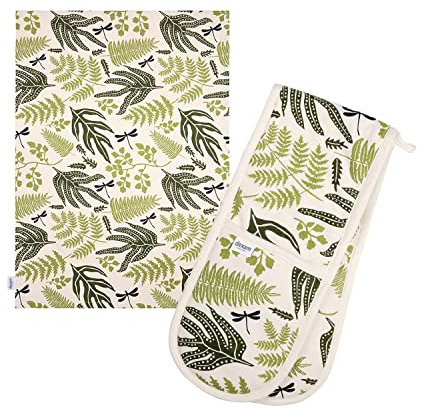 Dexam Organic Cotton Tea Towel & Double Oven Glove Set - Fern