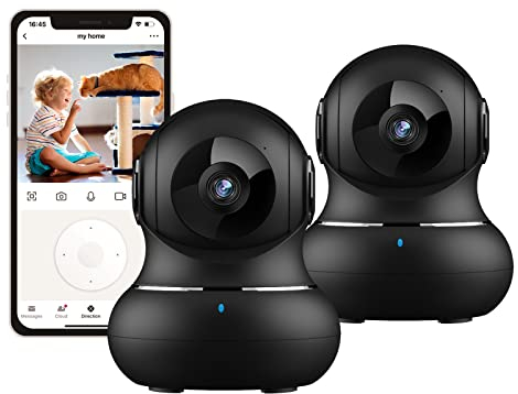 litokam Camera, 2K Indoor Camera with 360° Auto Tracking, Pet Camera with Motion Detection, IR Night Vision, 2-Way Audio, WiFi Camera for Nanny/Baby Monitor, Wireless Camera Work with Alexa, 2 Pack