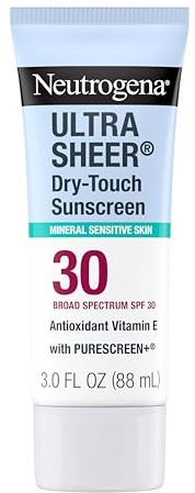 Neutrogena Mineral UltraSheer Dry-Touch SPF 30 Sunscreen Lotion, Water-Resistant Broad-Spectrum UVA/UVB Protection, Skin Nourishing, Lightweight with Vitamin E, Oxybenzone-Free, 100 ml
