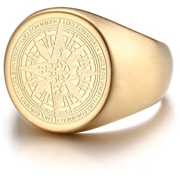 Dochais Schmuck Ring Herren aus Edelstahl,Ring Viking Wikinger Vintage-Kompass Ring,Ring Herren Runden Siegelringe Größe 60 bis 70 (Gold, 70)