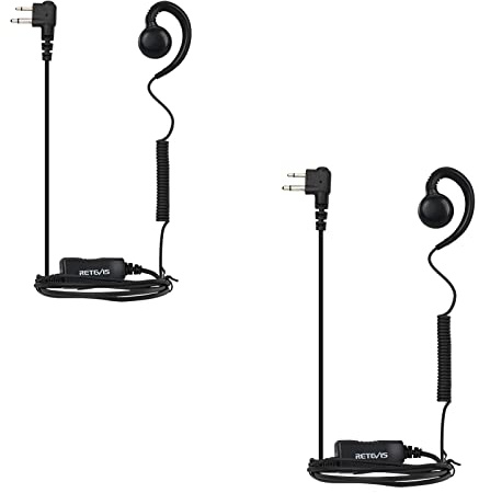 Retevis Funk-Headset mit Mikrofon, 2-poliger Einziehbarer Spulenhörer, Kompatibel mit Motorola CP040, CP140, GP300, GP2000, MAG, ONE, A8, HYT, TC500 Usw, C-Form, Walkie-Talkie-Kopfhörer (2 Stück)