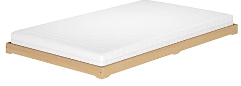 Erst-Holz®Niederflurbett Flachbett 120x200 Buche Massivholz Natur mit wählbarem Zubehör V-60.66-12Rollrost und Matratze inkl.