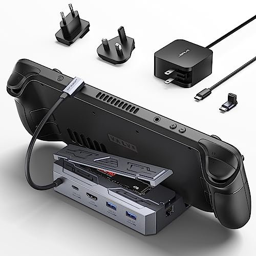 JSAUX M.2 Docking Station 6-in-1 Compatible with ROG Ally/Steam Deck with PD 65W AC Adapter Charger Set, HDMI 2.0 4K@60Hz, Ethernet, Dual USB A 3.2 & USB C Ports-HB0604 (SSD Not Included)