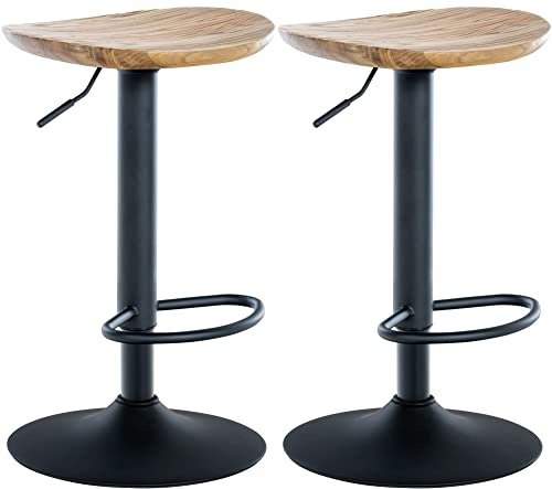 CLP 2er Set Barhocker Skelde - Höhenverstellbar Mit Fußstütze 360 Grad Drehbar - Tresenhocker Mit Holzsitz, Farbe:Natur