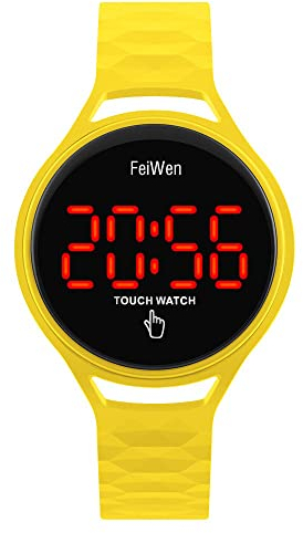 FeiWen Damen Fashion Einfach Touch-Steuerung LED Digital Uhren Gummi Sport Armbanduhr (Gelb)
