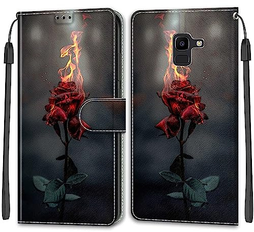 Handyhülle für Samsung Galaxy J6 2018 Hülle Leder Blume | Magnetverschluss, Kartenfächern & Standfunktion, robuste Premium PU Leder Klapphülle für Samsung J6 2018