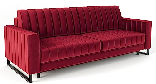 Siblo Sofa Mono 3 Kollektion - Sofa mit Schlaffunktion - Elegante Couch - Wohnzimmer Möbel - Komfortables Schlafsofa - Sofa 3-Sitzer - Klappsofa mit Bettkasten - 234x96x86 cm - Rot