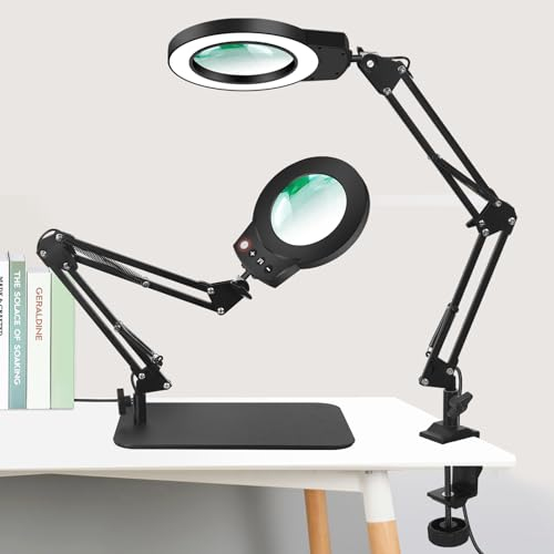 Lupe mit Licht,LED Lupenleuchte mit Berührungssteuerung, Lupenlampe Arbeitsplatzlampe Kosmetiklampe für Kosmetik Praxis Bastler Lesehilfe Vergrößerungslampe Lupe