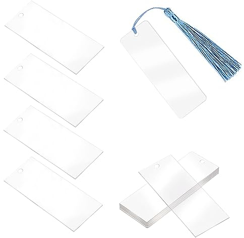 Trsnzul Transparente Rechteckig Lesezeichen 30 Stück Lesezeichen Personalisiert mit Bunten Quasten Blanko Lesezeichen Leeres Craft Lesezeichen Acryl Lesezeichen Rohlinge Basteln Bookmarks für DIY