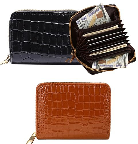 ZKSXOA 2PCS Porte Cartes de Crédit Cuir Fermeture Eclair, avec 11 emplacements pour Cartes,Petit Portefeuille de Brosse antivol Portable avec Fermeture à glissière