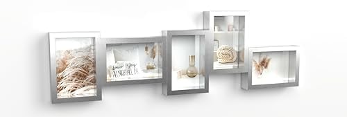 Wackadoo Galerierahmen für 5 Fotos im Metallic Look Bildformat 10x15 cm Collagerahmen, silber bilderrahmen collage, Fotorahmen (Silber)