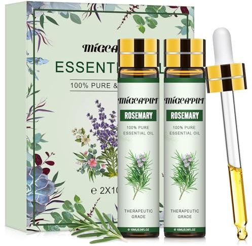 MIGCAPUT Olio Essenziale di Rosmarino 2 x 10ML, Set di Oli Essenziali di Grado Terapeutico, Olio di Aromaterapia Naturale Puro al 100% per Diffusori, Umidificatore, SPA, Massaggi, Bagno