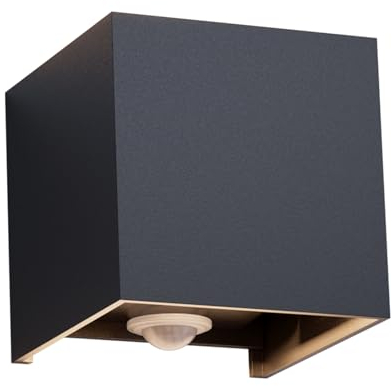Klighten 12W Applique Murale Extérieur avec Détecteur de Mouvement,IP65 Éclairage Mural extérieur/intérieur avec Angle de Faisceau Réglable, Applique Murale Up Down,4000K,Anthracite