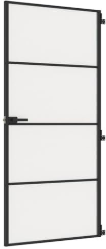 'vidaXL Slim Internal Door with Tempered Glass and Aluminium Frame, Black, 93x201.5 cm – Luxurious Design for Home and Office