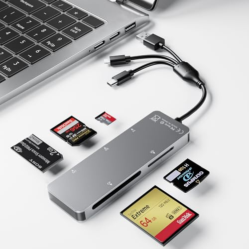 Memory Stick Pro Duo Adaptador Lector de Tarjetas 5 en 1 de Aluminio SD/TF/CF/MS/XD para PC/Android/Dispositivo Lightning, Lightning+USB A+USB C Memory Stick Pro Duo Reader para iPhone
