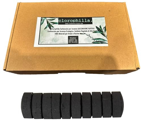 Chlorophilla Räucherkohle zum Räuchern [Schnellentzündung] - Umweltfreundliche Weihrauchkohle, hochwertige Pflanzenkohle, 100% natürlich für Körner und Harze (100 Kohlen)