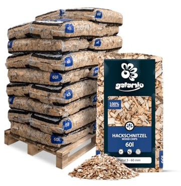 GALAMIO Holzhackschnitzel Hackschnitzel Mulch Natur Wald Kiefer Pinus Sylvestris Für Garten Hochbeet Dekor Holz Deko Häcksel Grob 5-60mm 60l x 26 Sack 1.560l / 1 Palette