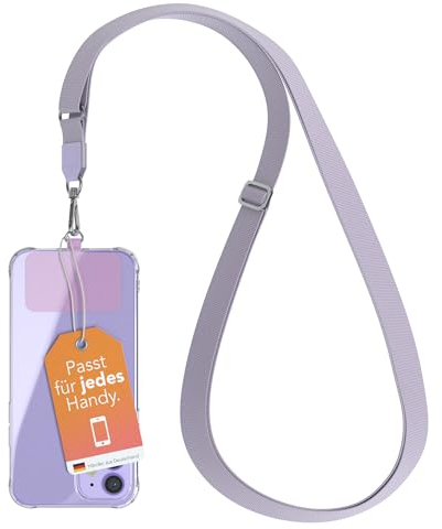EAZY CASE - Universal Handykette zum Umhängen geeignet für alle Smartphones Handyhüllen Kette zum Umhängen Lila mit breitem Band Handyband mit jeder Hülle kombinierbar Smartphonekette in Lavendel