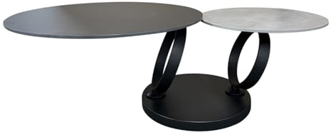 Riess Ambiente Drehbarer Couchtisch Dancing Rings schwarz grau Beton Schiefer Keramik 2 Ebenen rund Metallfuß Wohnzimmertisch Sofatisch