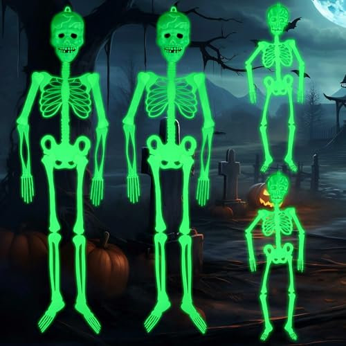 MULEVIP Halloween Skelett Dekorationen - 4pcs Leuchtende Skelett Dekorationen, Gruselige Friedhofsdeko für Party & Spukhaus