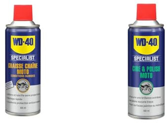 WD-40 Specialist Moto • Graisse Chaîne • Aérosol • Idéal Off-road et conditions humides & WD-40 Specialist Moto Cire Et Polish Aérosol Extrême Brillance Et Longue Durée