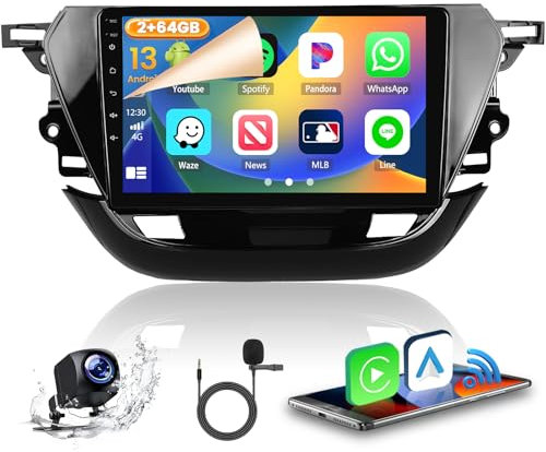 Hikity 2+64GB Android 13 Autoradio per Opel Corsa 2020-2022 Radio Senza Fili CarPlay Android Auto Bluetooth 9 Pollici Touchscreen Auto Radio con WiFi GPS FM RDS Telecamera Posteriore