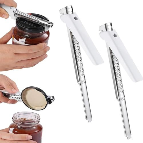 Jastown Verstellbarer Edelstahl Dosenöffner, Multifunktionaler Glasöffner für Senioren, Müheloser Arthritis Deckelöffner, Non-Slip Flaschenöffner, Öffnender Dosenöffner Manuell (Weiß,2pcs)
