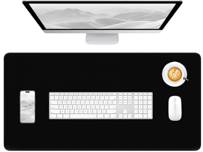 Hsurbtra Desk Pad, 32 x 16 Premium-Textured Desk Mat, Stitched Edge Anti-Slip Waterproof Rubber Mouse Pad, L Extended Computer Mat for Office Gaming Laptop Keyboard Jet Black