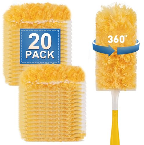Strapazierfähiger Staubwedel für Swiffer Duster, geruchloses Einweg-Staubwedel-Set zum Reinigen von Möbeln, Jalousien, Deckenventilatoren, Multi-Oberflächen-360°-Feder-Staubwedel + 1 Griff (20)
