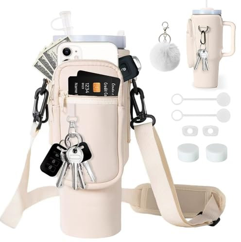 Stanley Cup Sac porte-bouteille pour Stanley Cup 40 oz, sac d'accessoires Stanley Cup Bag avec compartiment pour téléphone portable et sangle réglable, sac de transport Stanley Cup pour voyage,
