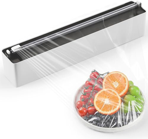 Quasziwa Dispenser Pellicola e Alluminio - Installazione magnetica & parete senza fori, Taglia Pellicola - Taglio Preciso, Organizzatore Cucina Salvaspazio - Pellicola alimentare 50m inclusa, Nero
