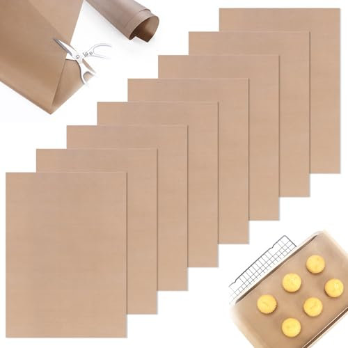 8 pcs Washable Teflon Oven Liners - Baking Mat Sheet Reusable Mats Non Stick for Baking Tray Liner, Baking Mats Non Stick, Teflon Sheets Cooking/Baking Sheet for Baking, Bread,Biscuits, Meat