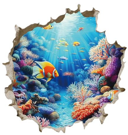 PLIGREAT 2 fogli adesivi da parete 3D con mondo sottomarino, oceano, vita marina, oceano, pesce, pavimento, decalcomania da parete in vinile, per camera dei bambini, stanza dei bambini, bagno,