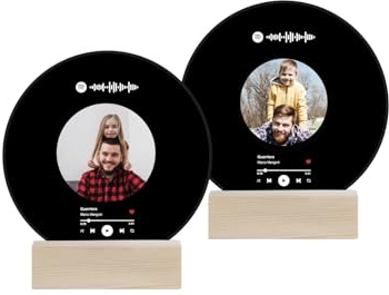 POINT. Targa spotify disco vinile, con foto e canzone, dedica, base legno, festa del papà, san valentino, coppia, cornice foto (Nero)