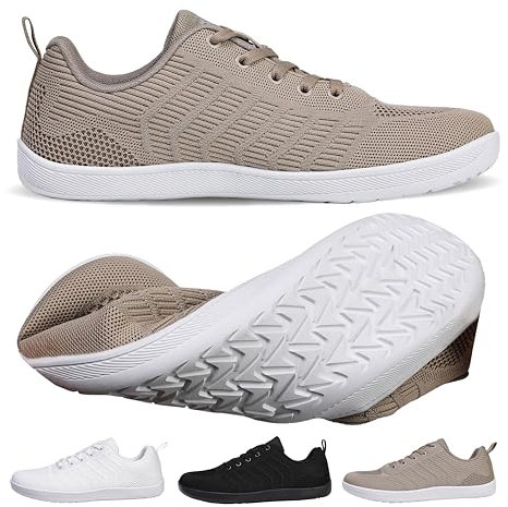 WEXITO Barefoot Femme Chaussures Minimalistes Homme Pieds Larges Nus Baskets Shoes Fitness Orthopedique Marche Sport Deadlift Légères Respirant Antidérapant Beige 41