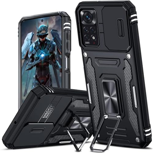 Movilear Funda Carcasa Armor para Xiaomi Redmi Note 11 4G / Note 11S 4G, Antigolpes Cubierta de Camara Deslizante para Proteger con Soporte Giratorio de Anillo Color Negro Armadura Antigolpes FANA