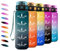 Sportflasche 1L, Motivierende Trinkflasche mit Zeitmarkierung, Wasserflasche Sport mit Filte, Kohlensäure Geeignet, Auslaufsichere Trinkflasche für Sprudel, Fahrrad, Laufen, Erwachsener, Sprudel