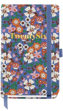 Miquelrius - Terminplaner 2026, Tag pro Seite, kleines Format (90 x 140 mm), Tagesplaner, fester Kartoneinband, Spiralbindung, Gummibandverschluss, Papier 80 g/m², ES-EN-PT, Blooming