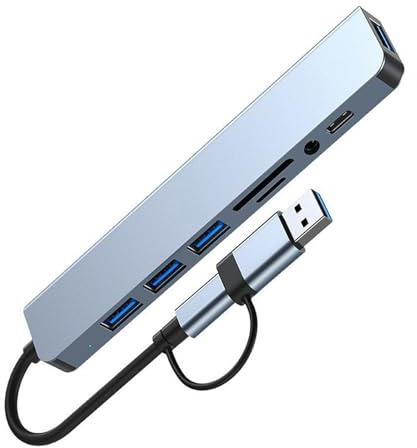 8 Port USB C Adapter 4 USB Port Small Card Reader 3.5mm Headphone Port and Laptop Tablet C Data Smartphone Fast Data Transfer